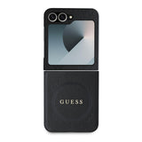 Galaxy Z Flip 6 Kılıf Guess Magsafe Uyumlu Saffiano Metal Logolu Kapak Siyah