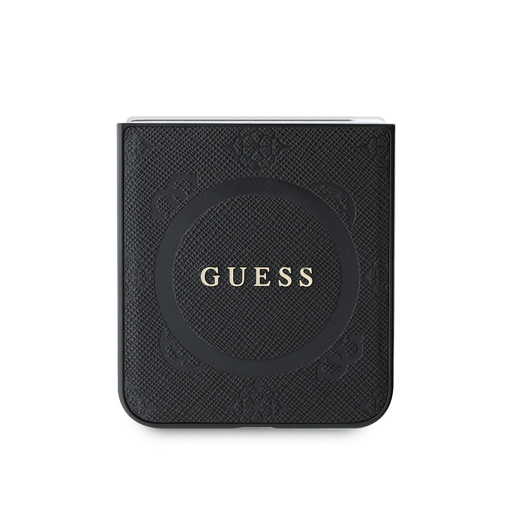 Galaxy Z Flip 6 Kılıf Guess Magsafe Uyumlu Saffiano Metal Logolu Kapak Siyah