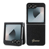 Galaxy Z Flip 6 Kılıf Guess Yazı Logolu Glitter Script Kapak Siyah