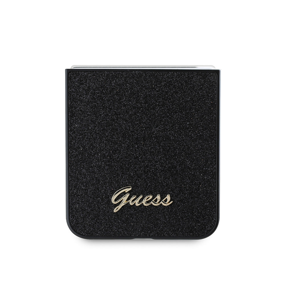 Galaxy Z Flip 6 Kılıf Guess Yazı Logolu Glitter Script Kapak Siyah