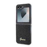 Galaxy Z Flip 6 Kılıf Guess Yazı Logolu Glitter Script Kapak Siyah