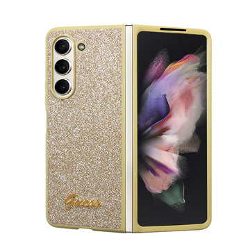 Galaxy Z Fold 5 Kılıf Guess Yazı Logolu Glitter Script Kapak Gold