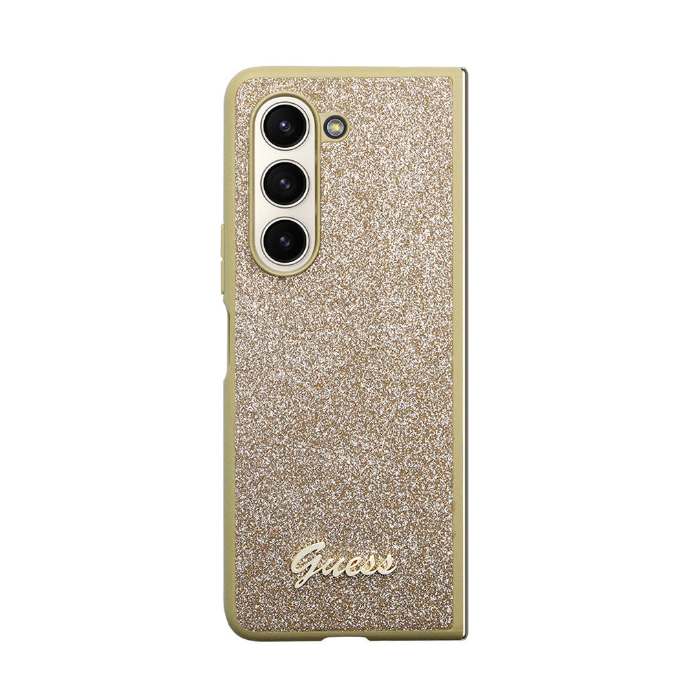 Galaxy Z Fold 5 Kılıf Guess Yazı Logolu Glitter Script Kapak Gold