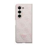 Galaxy Z Fold 5 Kılıf Guess PU Deri Taşlı Üçgen Logolu 4G Desenli Strass Kapak Pembe