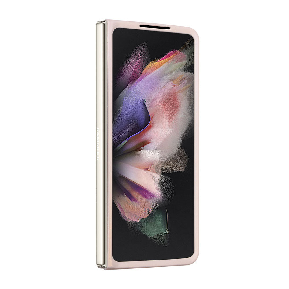 Galaxy Z Fold 5 Kılıf Guess PU Deri Taşlı Üçgen Logolu 4G Desenli Strass Kapak Pembe