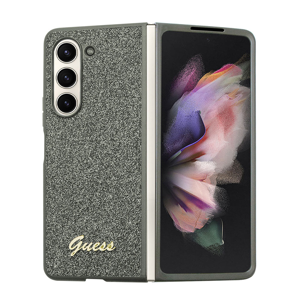 Galaxy Z Fold 5 Kılıf Guess Yazı Logolu Glitter Flakes Kapak Haki