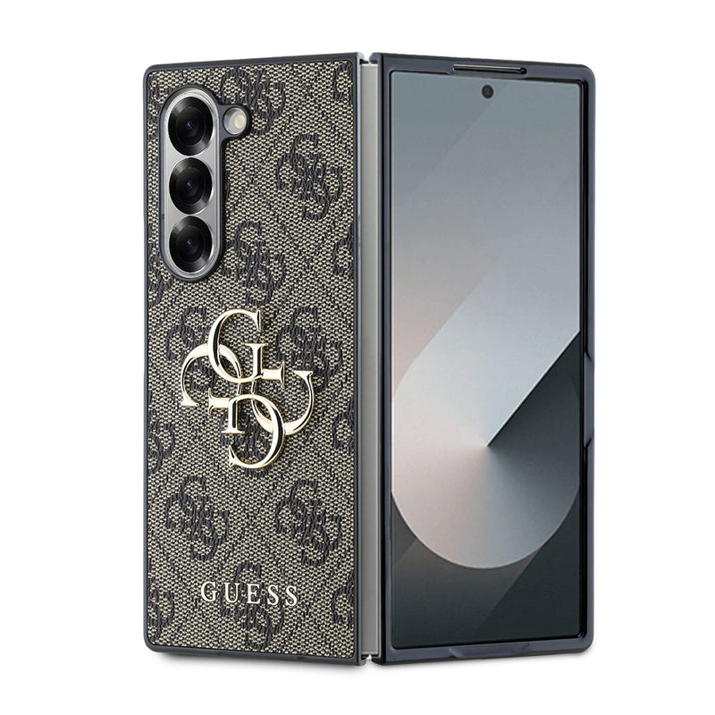 Galaxy Z Fold 6 Kılıf Guess Deri 4G Metal Logolu Kapak Kahverengi