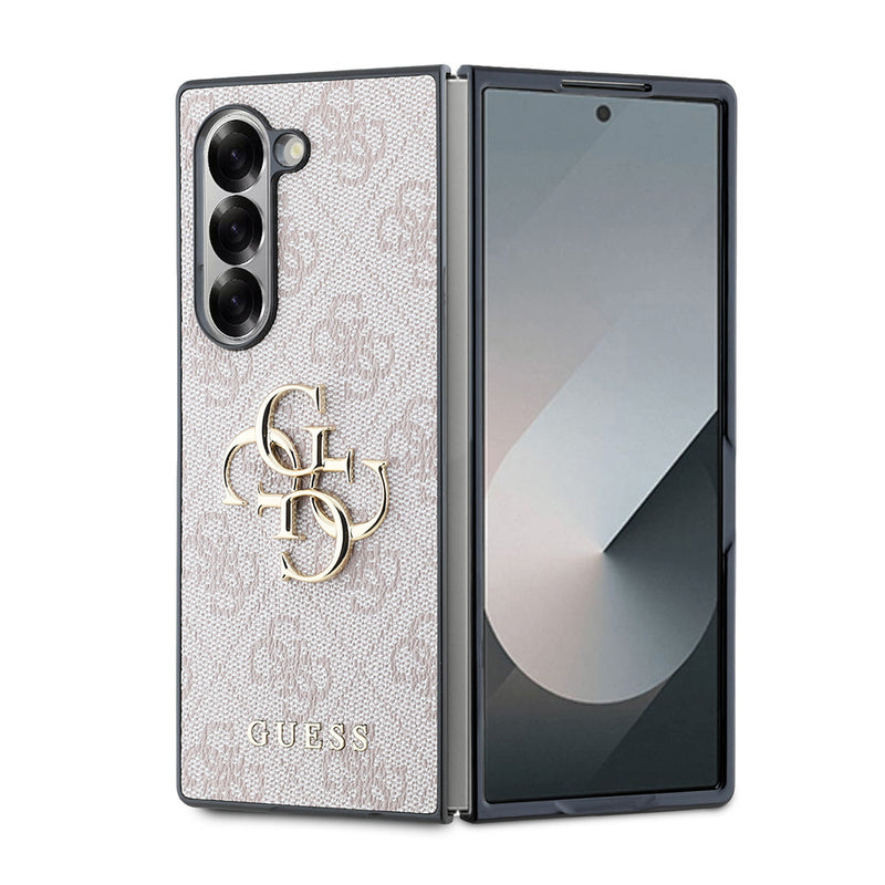 Galaxy Z Fold 6 Kılıf Guess Deri 4G Metal Logolu Kapak Pembe