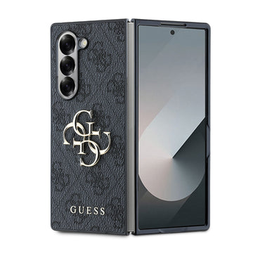 Galaxy Z Fold 6 Kılıf Guess Deri 4G Metal Logolu Kapak Siyah