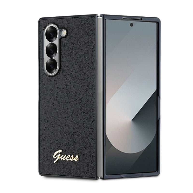 Galaxy Z Fold 6 Kılıf Guess Yazı Logolu Glitter Script Kapak Siyah