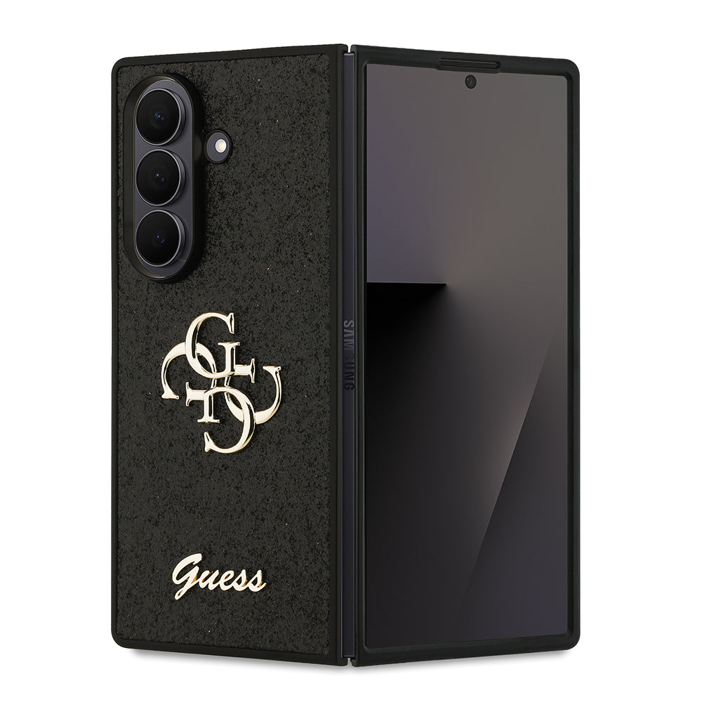 Galaxy Z Fold 7 Kılıf Guess 4G Büyük Metal Logolu Glitter Kapak Siyah