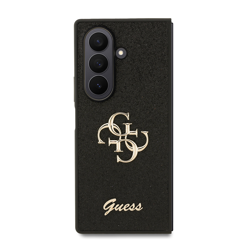 Galaxy Z Fold 7 Kılıf Guess 4G Büyük Metal Logolu Glitter Kapak Siyah