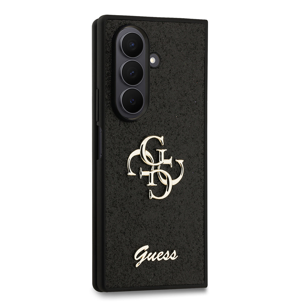 Galaxy Z Fold 7 Kılıf Guess 4G Büyük Metal Logolu Glitter Kapak Siyah
