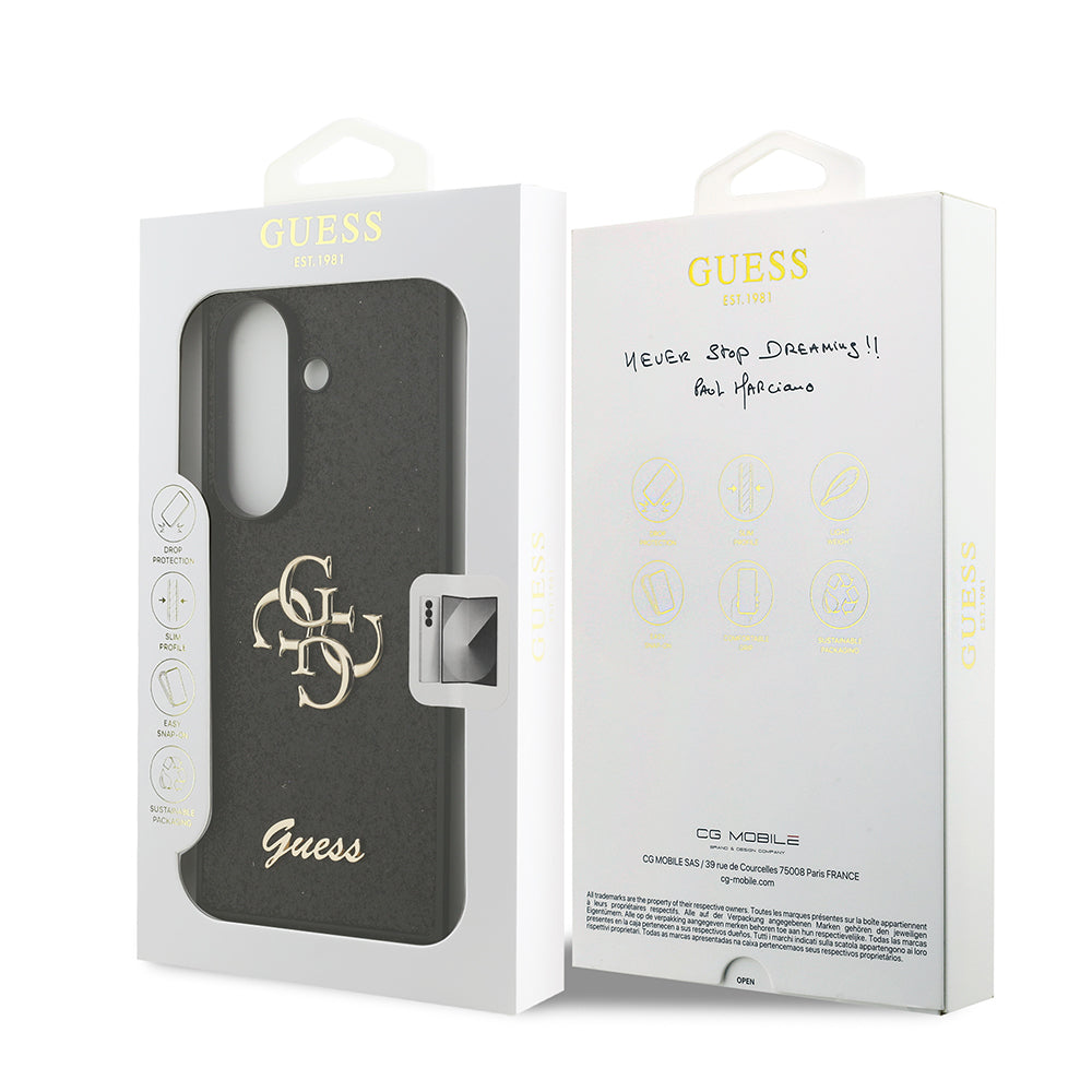 Galaxy Z Fold 7 Kılıf Guess 4G Büyük Metal Logolu Glitter Kapak Siyah