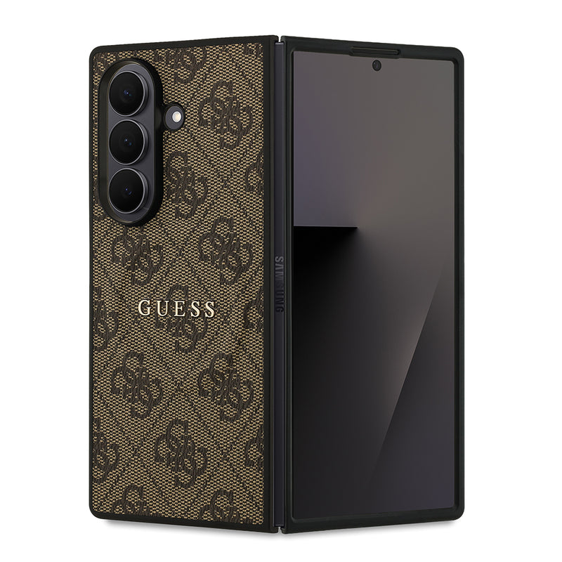 Galaxy Z Fold 7 Kılıf Guess M-safe Uyumlu 4G Desen Yazı Logolu Kapak Kahverengi