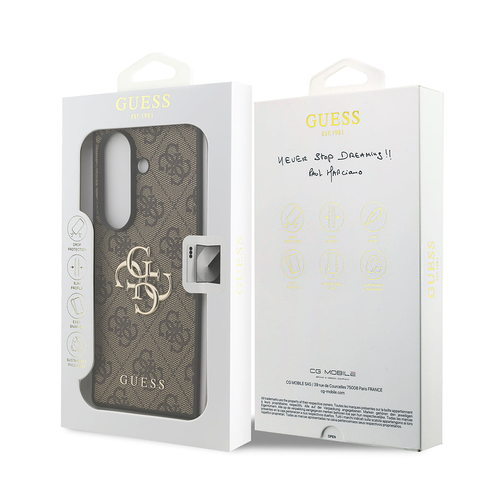 Galaxy Z Fold 7 Kılıf Guess PU Deri Büyük Metal Logolu Kapak Kahverengi