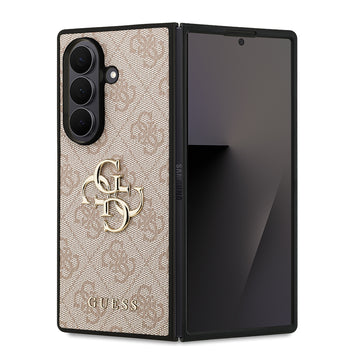 Galaxy Z Fold 7 Kılıf Guess PU Deri Büyük Metal Logolu Kapak Pembe