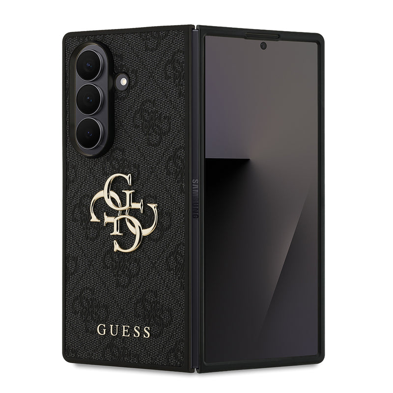 Galaxy Z Fold 7 Kılıf Guess PU Deri Büyük Metal Logolu Kapak Siyah