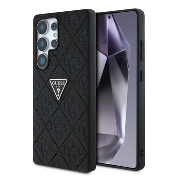 Galaxy S25 Ultra Kılıf Guess 4G Desenli Sıcak Damgalı Üçgen Logolu Kapak Siyah