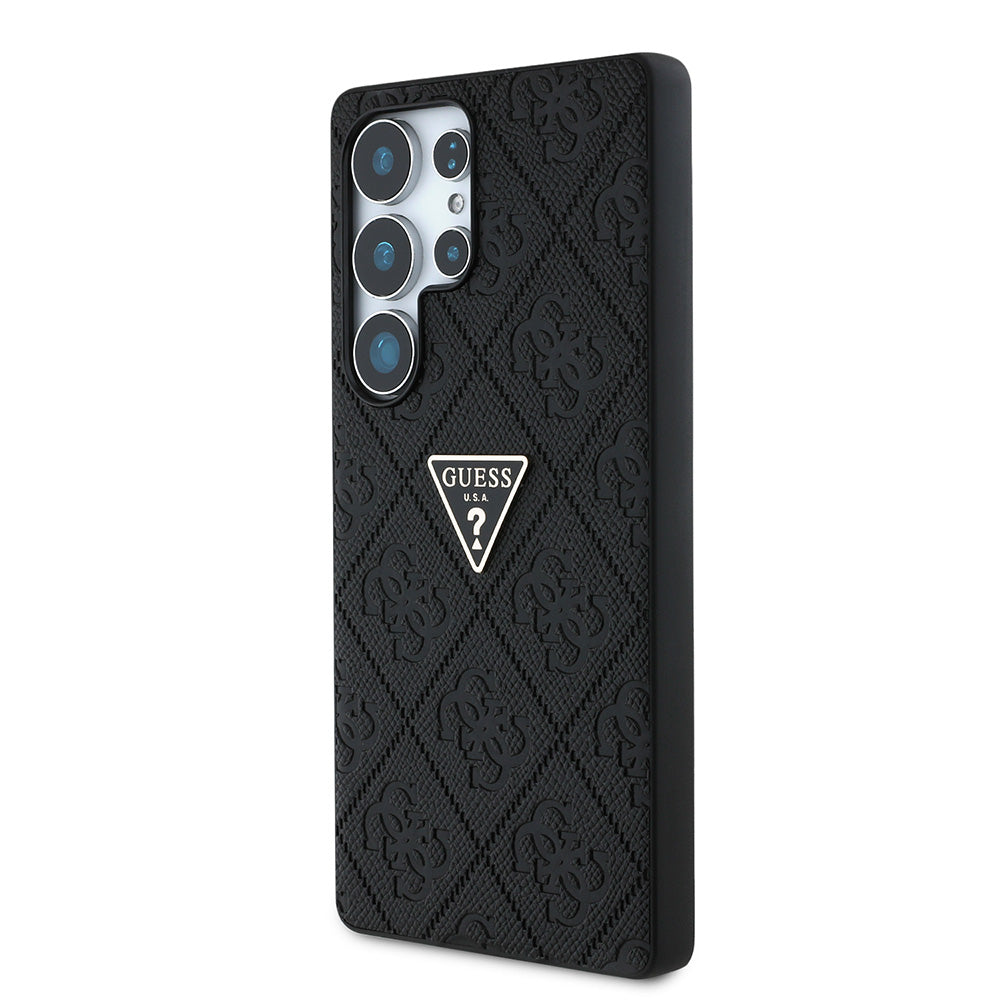 Galaxy S25 Ultra Kılıf Guess 4G Desenli Sıcak Damgalı Üçgen Logolu Kapak Siyah