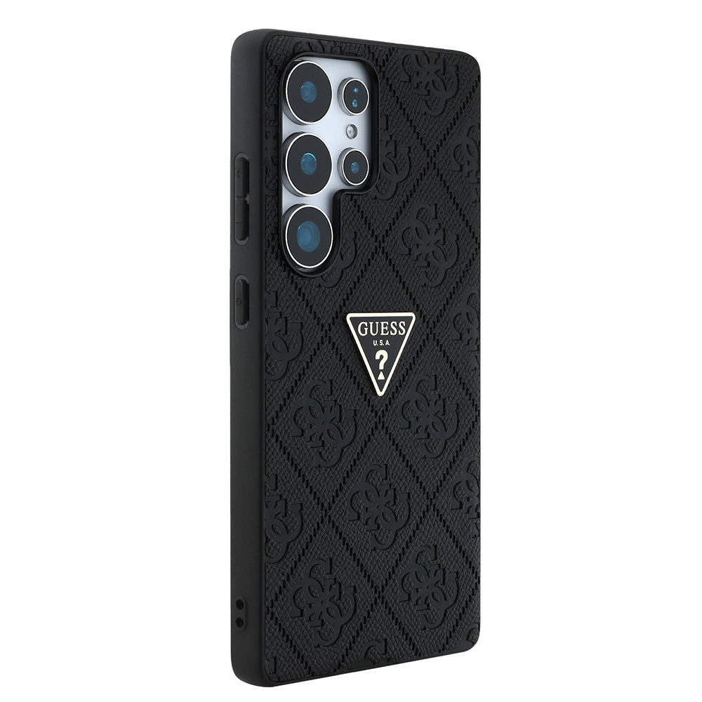 Galaxy S25 Ultra Kılıf Guess 4G Desenli Sıcak Damgalı Üçgen Logolu Kapak Siyah